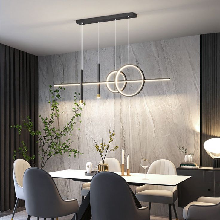Linear Island Pendant Light Modern Style LED Metal Island Ceiling Light for Dinning Room - Black _ White Light _ 47